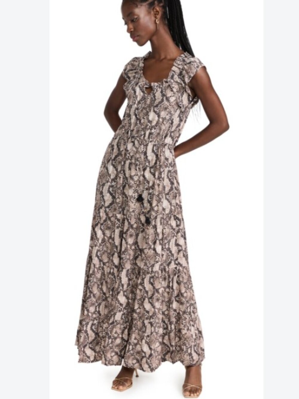 Figue Gianna Sleeveless Crepe Maxi Dress Python Snake Print Sz XS